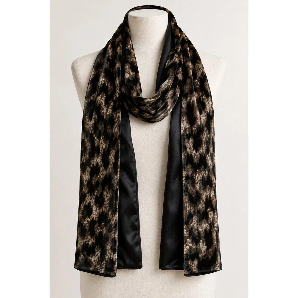 Unbranded Scarf OS Black Abstract Leopard Jaguar Velvet Satin Formal Mob Wife